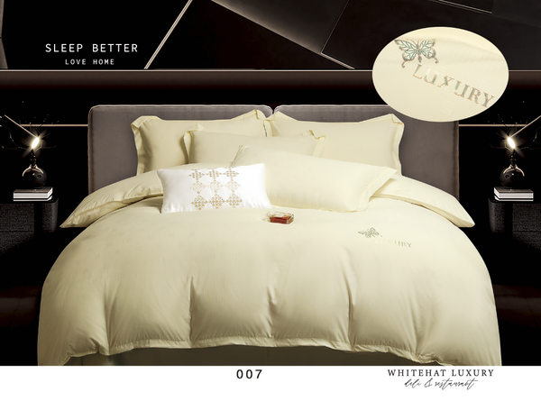 Set Lenjerii de Pat luxury Dublu Bumbac Finet Galben cu Elastic- 4 Piese