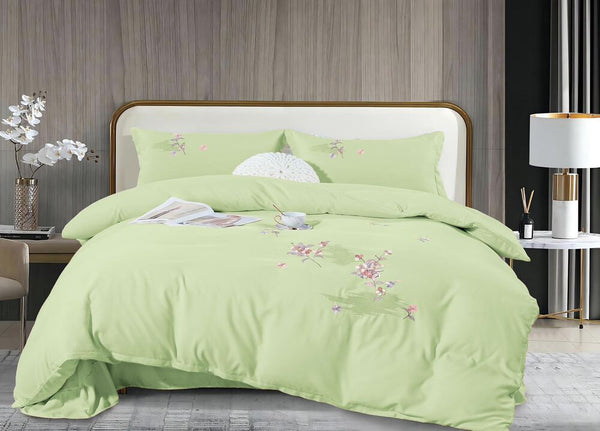 Set Lenjerii de Pat brodat Dublu Bumbac Finet Măr Verde - 4 Piese