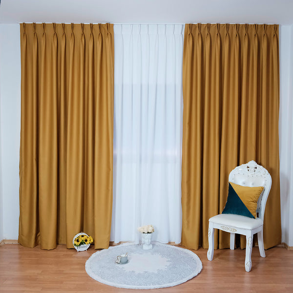 Draperie de Stofa Shine cu textura groasa 95% Blackout Mustar - cu Rejansa (1 Bucata)