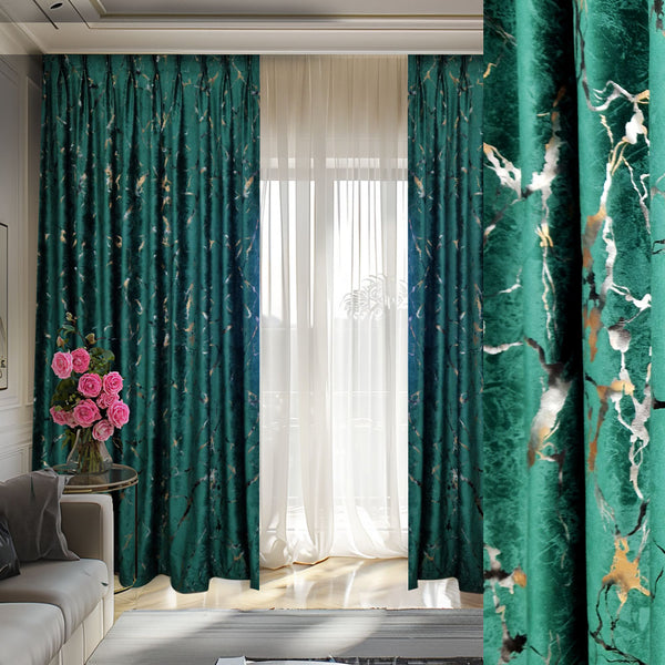 Draperie Luxury Emerald Blackout 80% Verde cu insertii- Rejansa (1 Bucata)