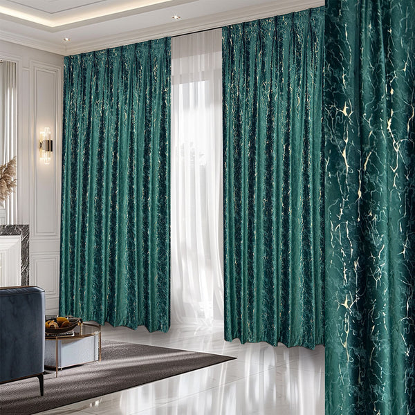 Draperie de Catifea Havana Verde cu Insertii  -cu Rejansa (1 Buc)