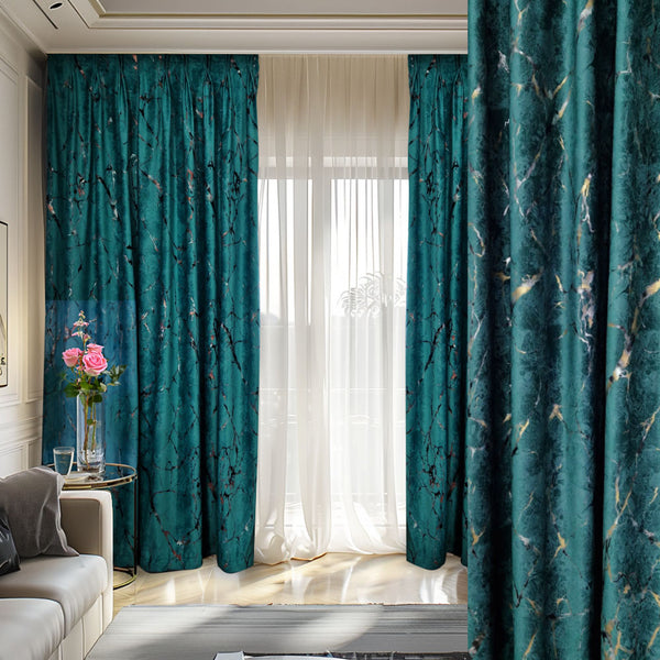 Draperie Luxury Emerald Blackout 80% Turcoaz cu insertii- Rejansa (1 Bucata)