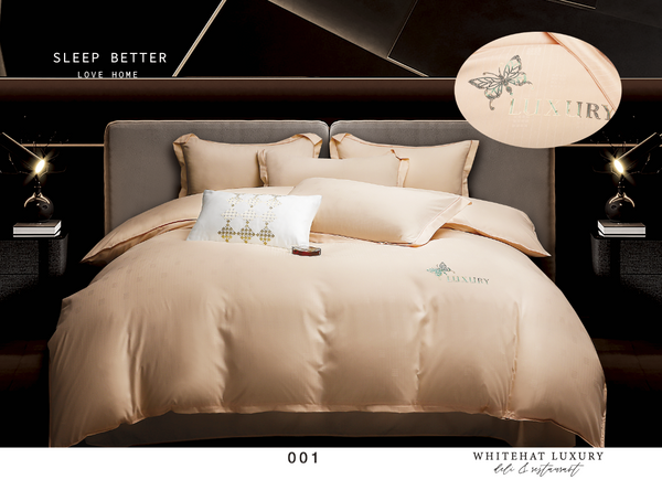 Set Lenjerii de Pat luxury Bej Dublu Bumbac Finet - 4 Piese