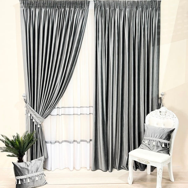 Draperie de Catifea Texturata Lux Blackout 80% Gri deschis -cu Rejansa 10cm(1 Bucata)