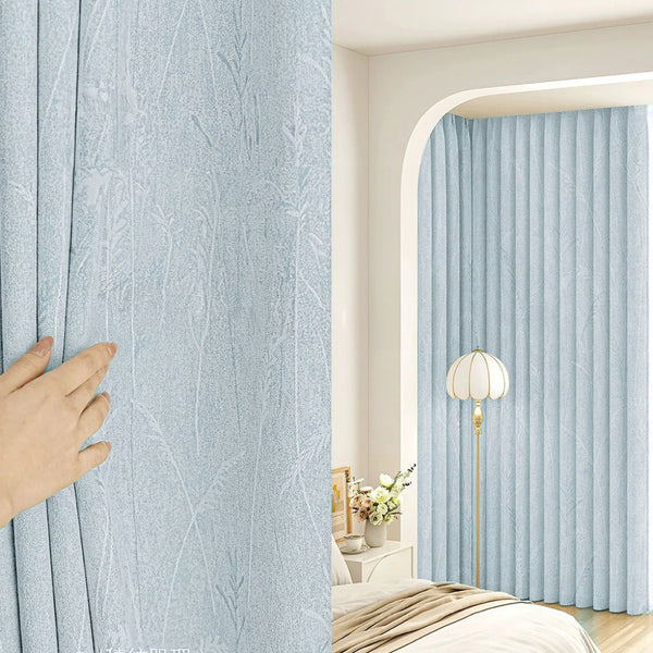 Draperie Creamy Velvet Floral Blackout 95% Baby Blue -cu Rejansa 10cm(1 Buc)