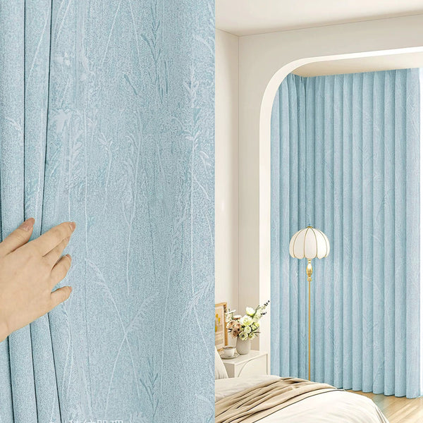Draperie Creamy Velvet Floral Blackout 95% Baby Blue -cu Rejansa 10cm(1 Buc)