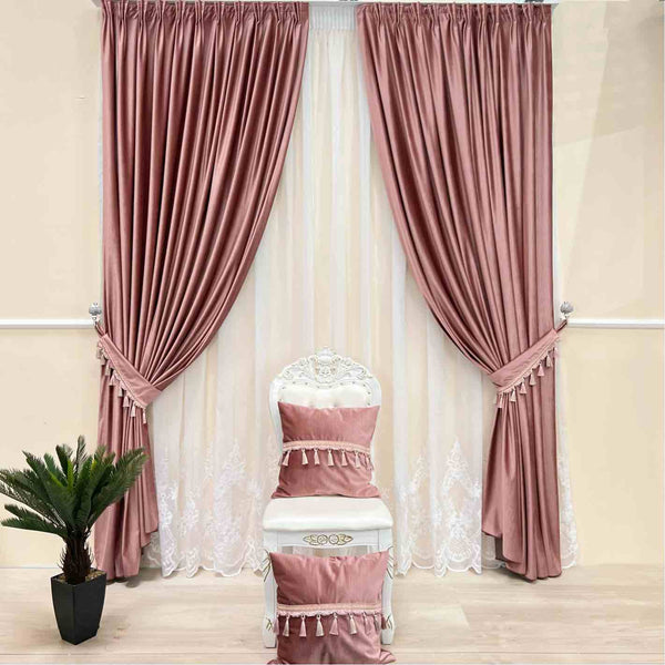 Draperie de Catifea Texturata Lux Semi-opaca 80% Rose -cu Rejansa 10cm(1 Bucata)