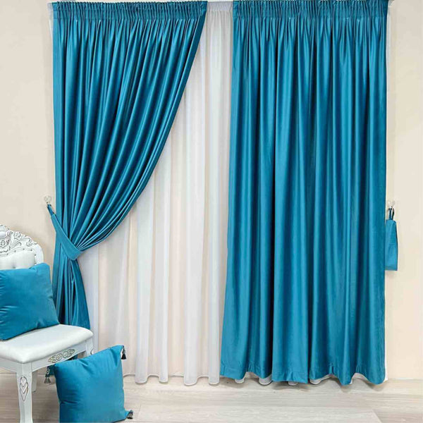 Draperie de Catifea Semi-opaca 70% Albastru -cu Rejansa 10cm(1 Bucata)