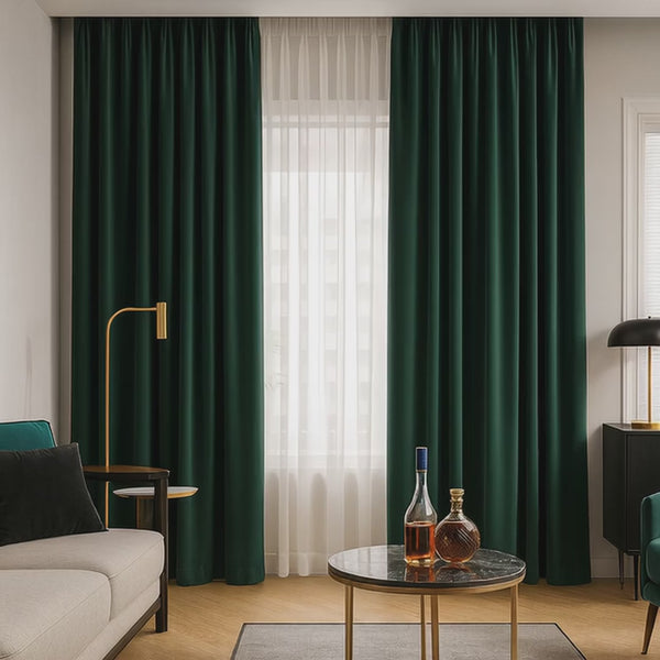 Draperie de Catifea Semi-opaca 70% Verde -cu Rejansa 10cm(1 Buc)