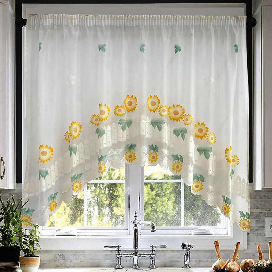 Perdea Brodata cu arcada pentru Bucatarie model Floral - Prindere cu Rejansa (1 Bucata)
